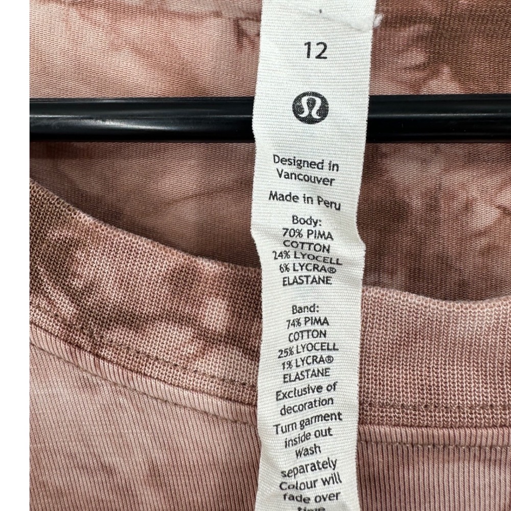 Lululemon All Yours Tee Earth Color Sand Wash Tie Dye Brown Pima Cotton Size 12 - Picture 4 of 6